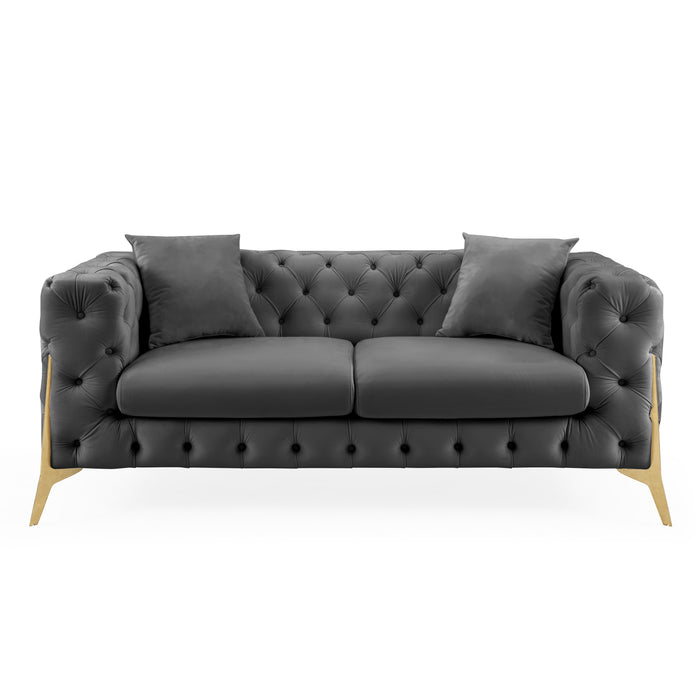 Jaguar 2-Seater Sofa Chesterfield Design Velvet, Dark Grey Velvet