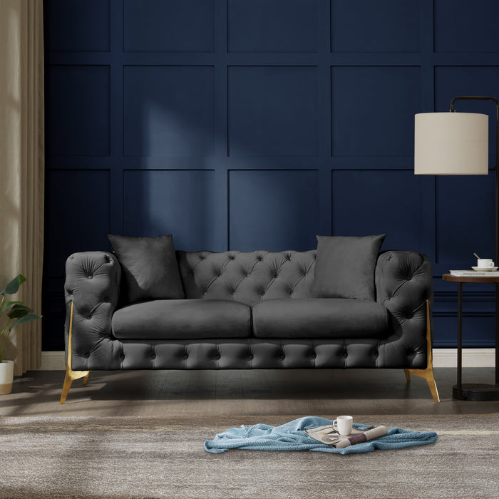 Jaguar 2-Seater Sofa Chesterfield Design Velvet, Dark Grey Velvet