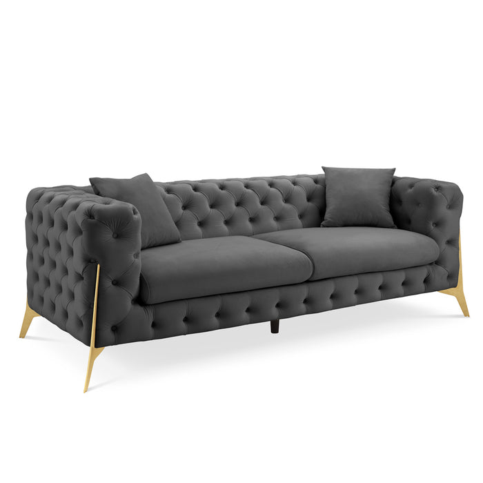 Jaguar 3-Seater Sofa Chesterfield Design Velvet, Dark Grey Velvet