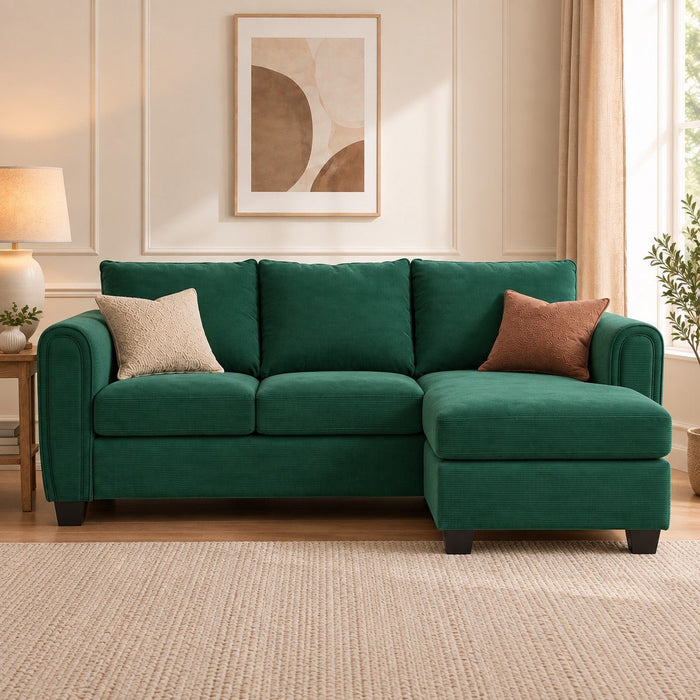 Halena 3 Seater Sofa With Reversible Chaise, Green Cord