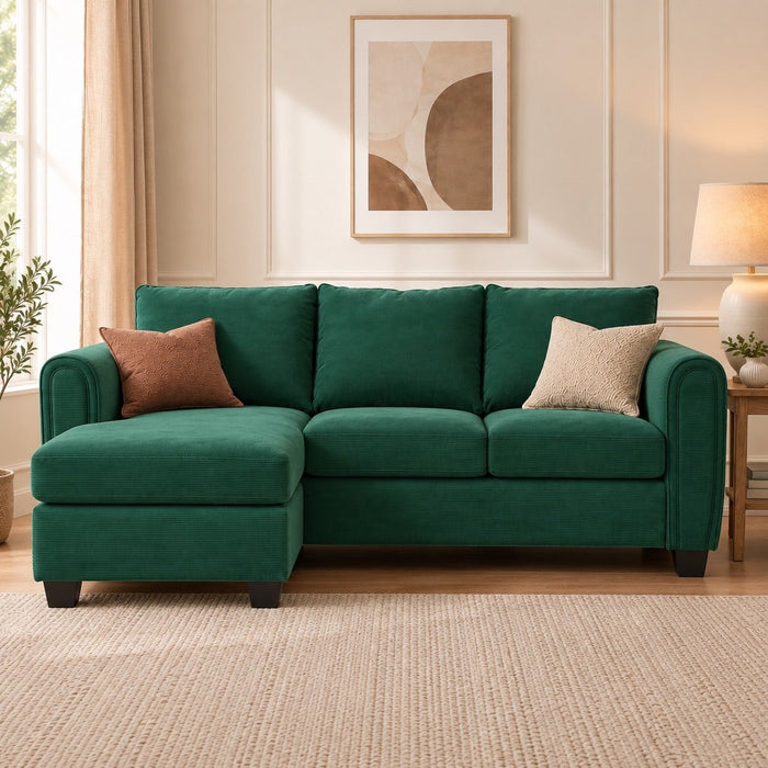 Halena 3 Seater Sofa With Reversible Chaise, Green Cord