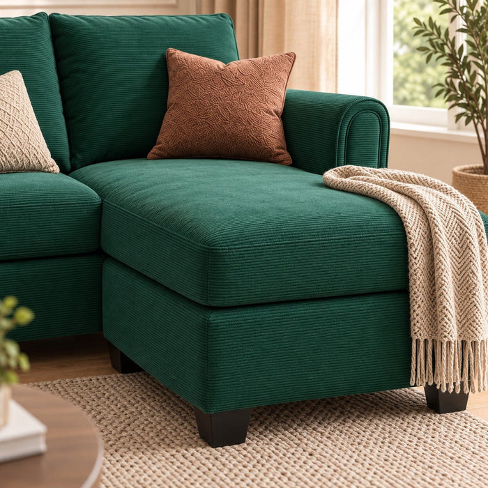 Halena 3 Seater Sofa With Reversible Chaise, Green Cord