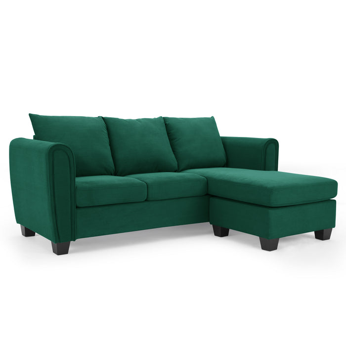 Halena 3 Seater Sofa With Reversible Chaise, Green Cord