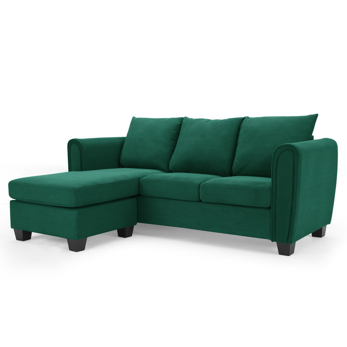 Halena 3 Seater Sofa With Chaise, Green Cord