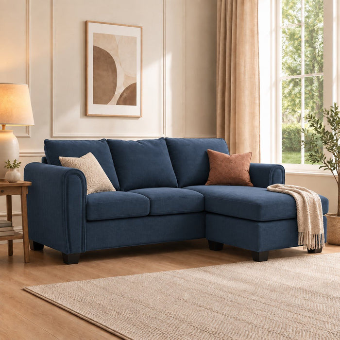 Halena 3 Seater Sofa With Reversible Chaise, Blue Cord