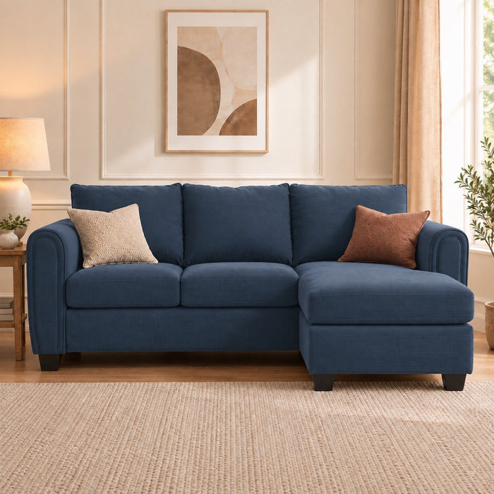 Halena 3 Seater Sofa With Reversible Chaise, Blue Cord