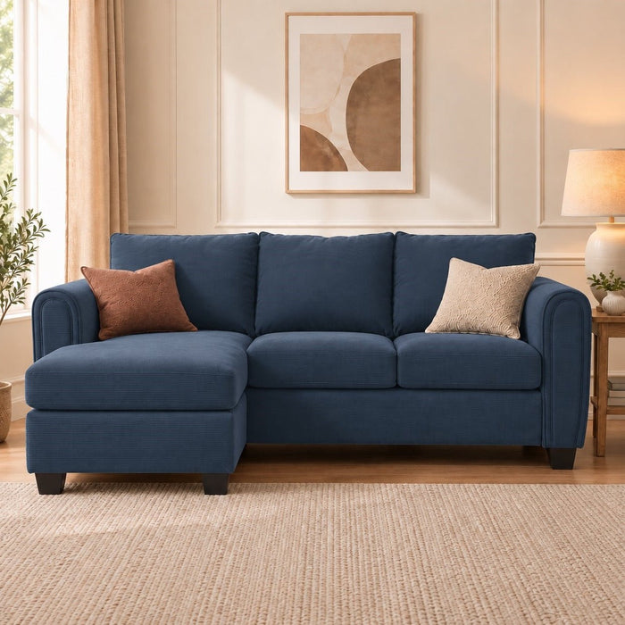 Halena 3 Seater Sofa With Reversible Chaise, Blue Cord