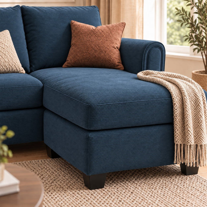 Halena 3 Seater Sofa With Reversible Chaise, Blue Cord