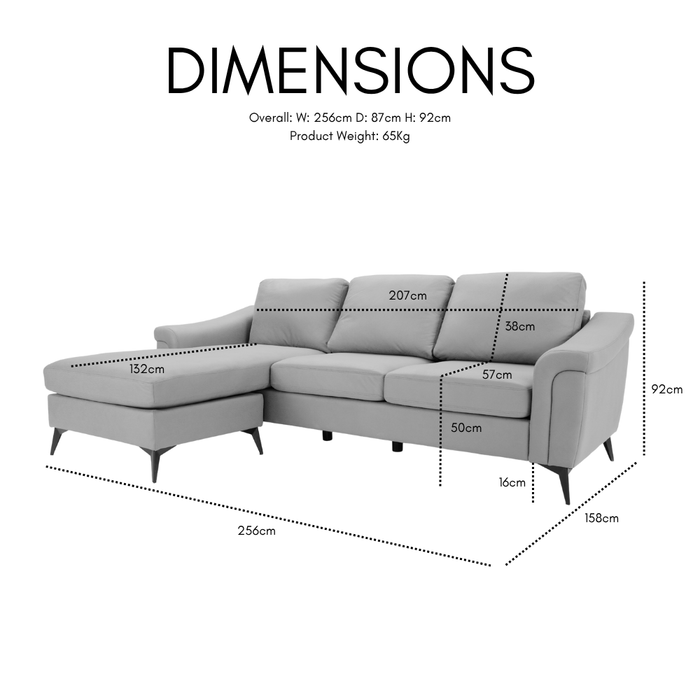 Emma 3 Seater Sofa With Reversible Chaise, Grey Air Leather