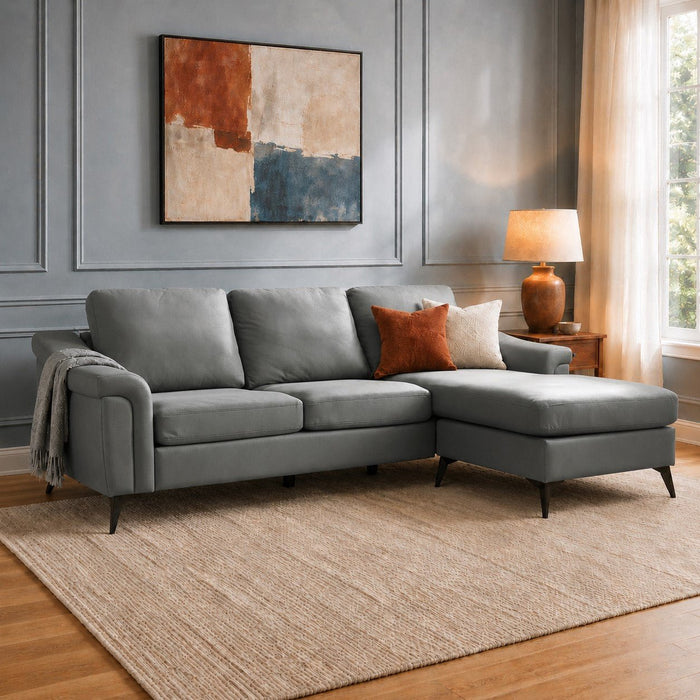 Emma 3 Seater Sofa With Reversible Chaise, Grey Air Leather