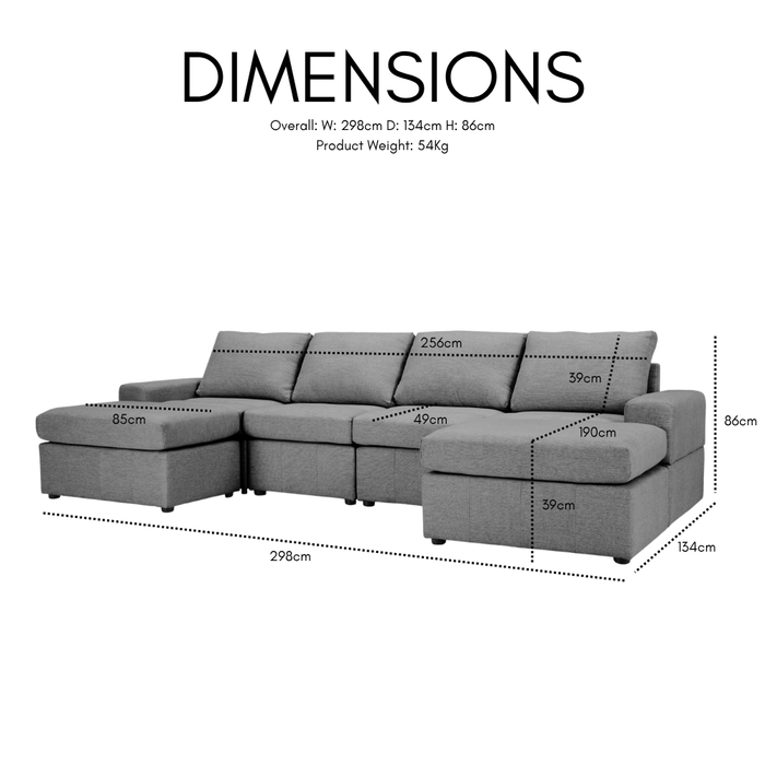 Celestia 4 Seater Sofa With Footstools, Dark Grey Linen Fabric