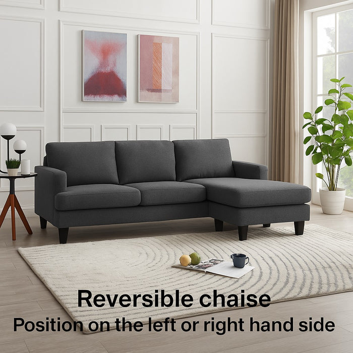 Hazel 3 Seater Reversible Chaise Sofa, Grey Boucle Fabric