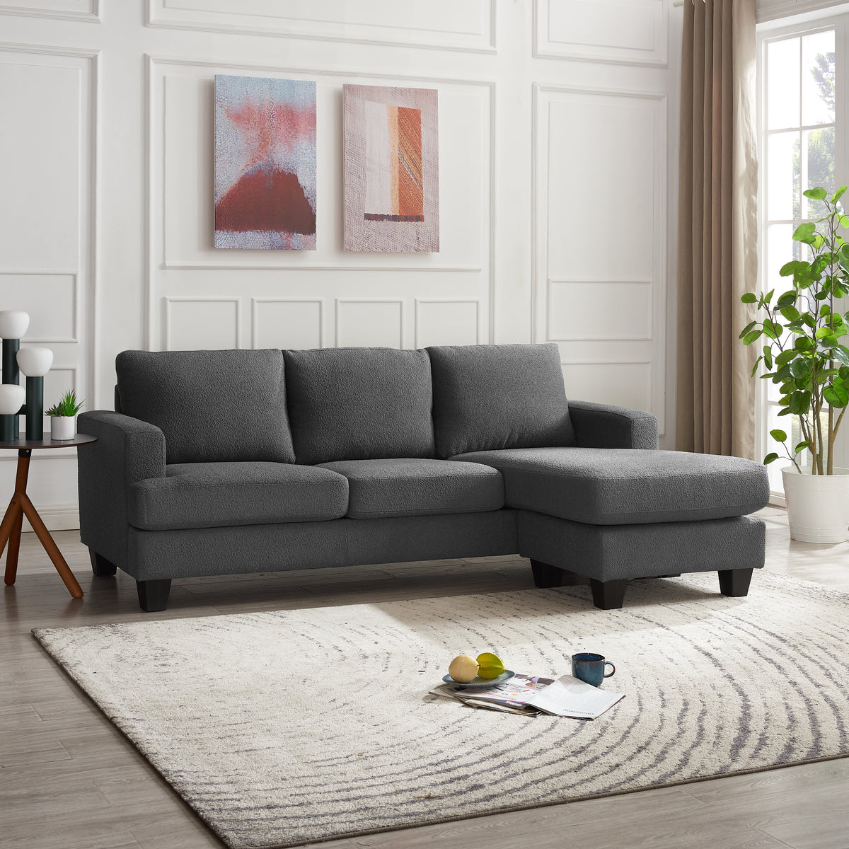 Hazel 3 Seater Chaise Sofa - Grey Boucle Fabric | Home Detail UK