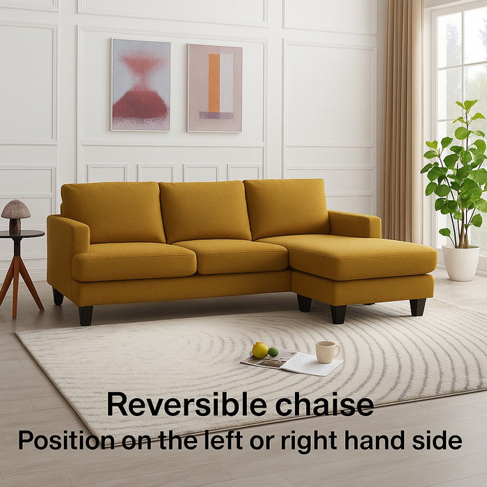 Hazel 3 Seater Reversible Chaise Sofa, Mustard Boucle Fabric