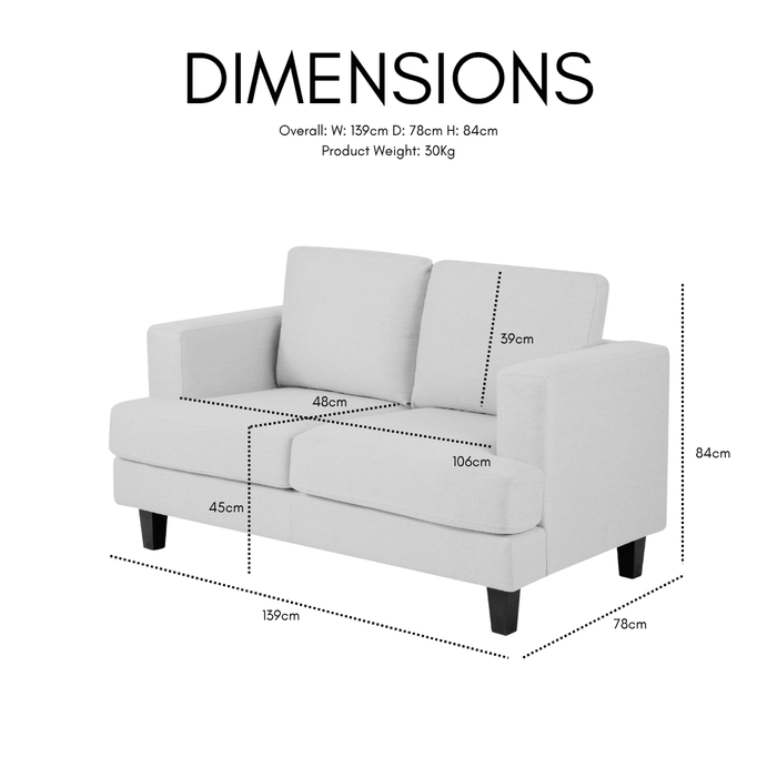 Dale 2 Seater Sofa, Natural Linen Fabric