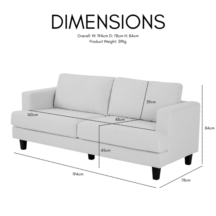 Dale 3 Seater Sofa, Natural Linen Fabric