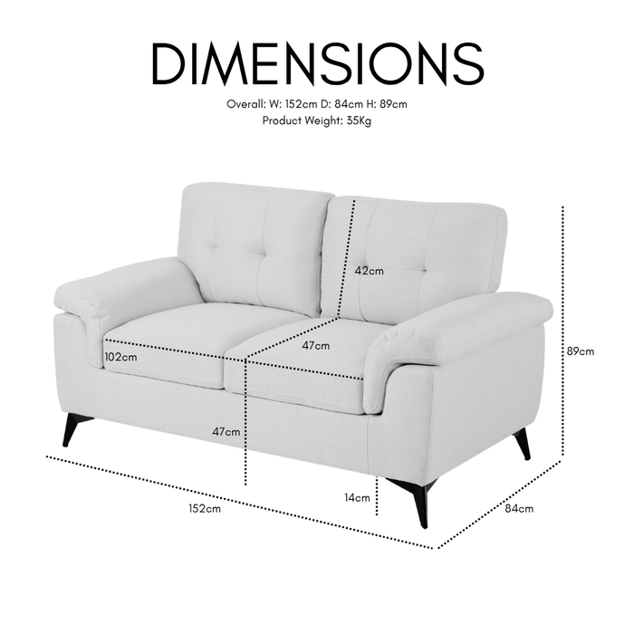 Dylan 2 Seater Sofa, Cream Linen Fabric