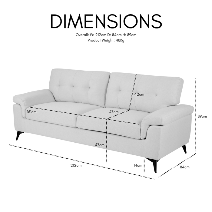 Dylan 3 Seater Sofa, Cream Linen Fabric