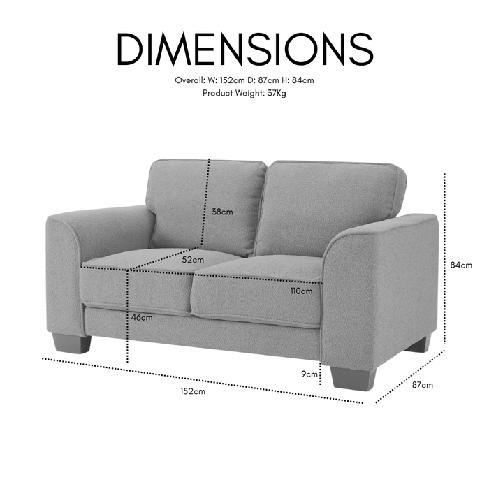 Jada 2 Seater Sofa, Sage Green Boucle Fabric