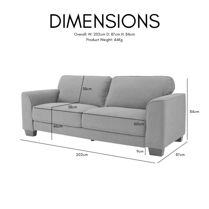 Jada 3 Seater Sofa, Sage Green Boucle Fabric