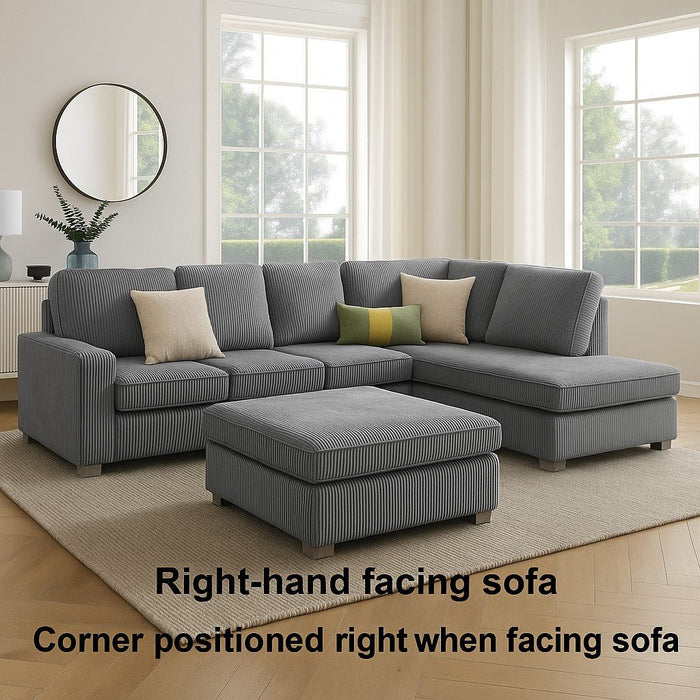 Alcott Right-Hand Corner Sofa With Footstool, Dark Grey Jumbo Cord