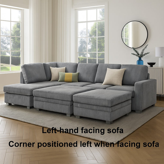 Alcott Left-Hand Corner Sofa With Double Footstool, Dark Grey Jumbo Cord