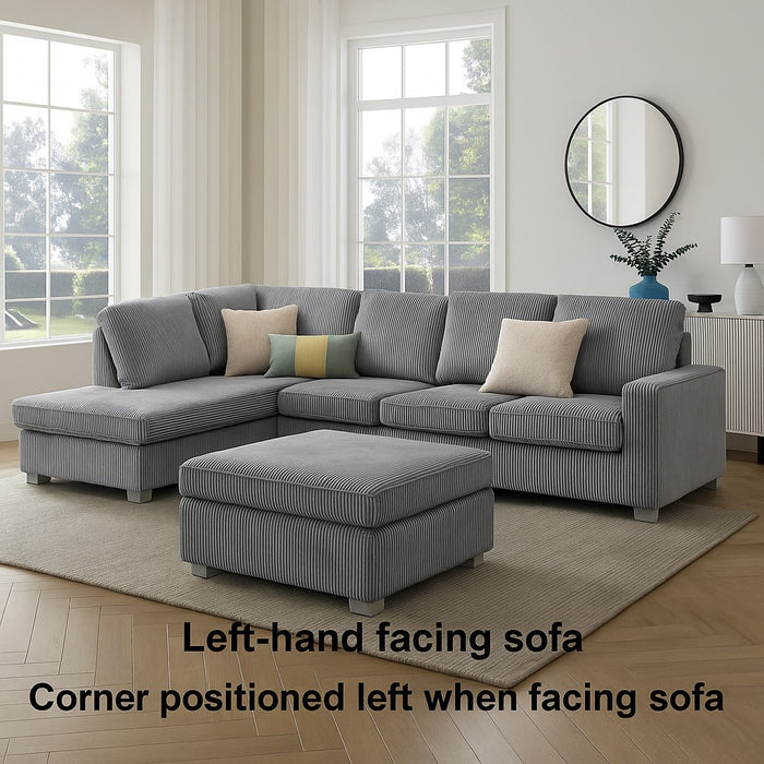 Alcott Left-Hand Corner Sofa With Footstool, Dark Grey Jumbo Cord