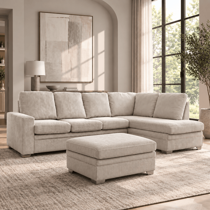 Alcott Right-Hand Corner Sofa With Footstool, Mocha Jumbo Cord
