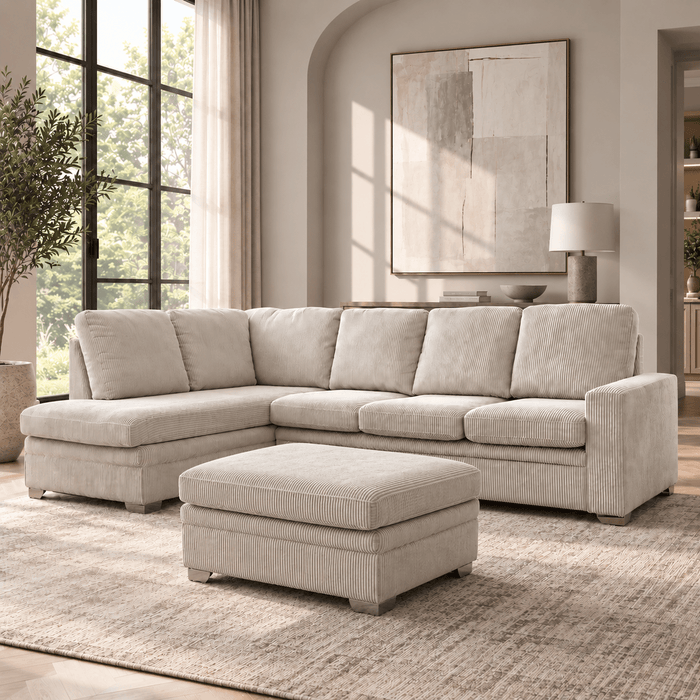 Alcott Left-Hand Corner Sofa With Footstool, Mocha Jumbo Cord