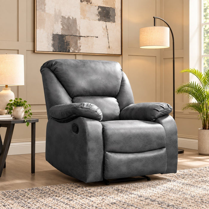 Enoch Recliner Armchair Sofa Suite, Grey Faux Leather