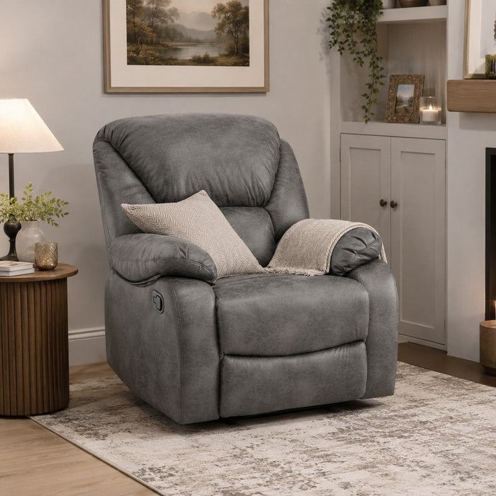 Enoch Recliner Armchair Sofa Suite, Dark Grey Faux Leather