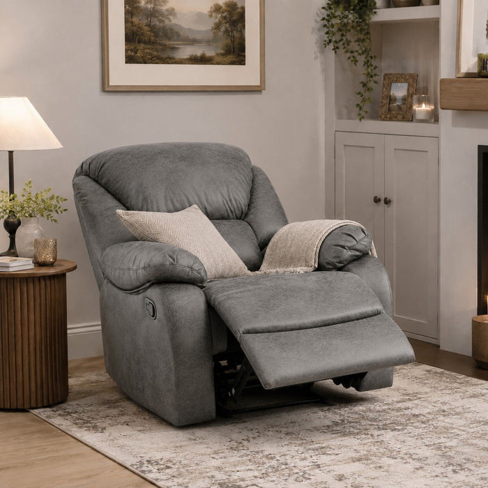 Enoch Recliner Armchair Sofa Suite, Dark Grey Faux Leather