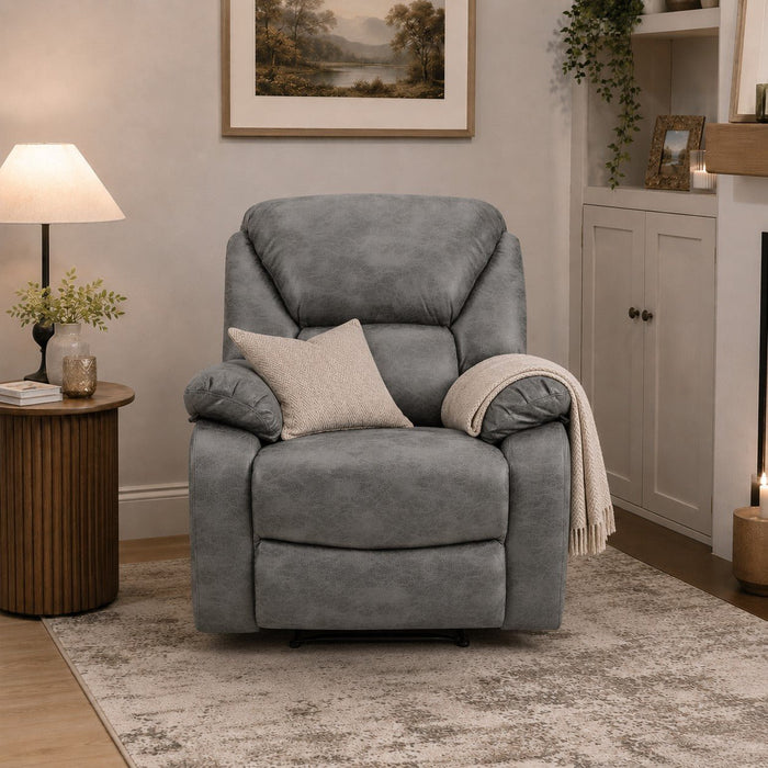 Enoch Recliner Armchair Sofa Suite, Dark Grey Faux Leather