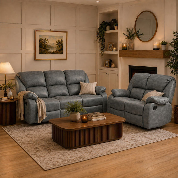 Enoch 2+3 Seater Recliner Sofa Set, Dark Grey Faux Leather