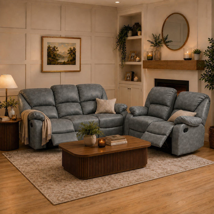 Enoch 2 Seater Recliner Sofa, Dark Grey Faux Leather