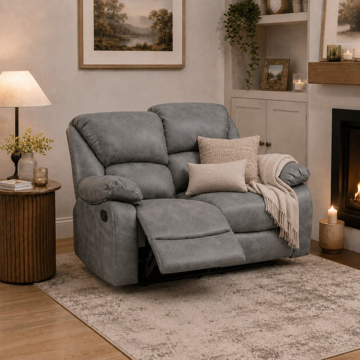 Enoch 2 Seater Recliner Sofa, Dark Grey Faux Leather