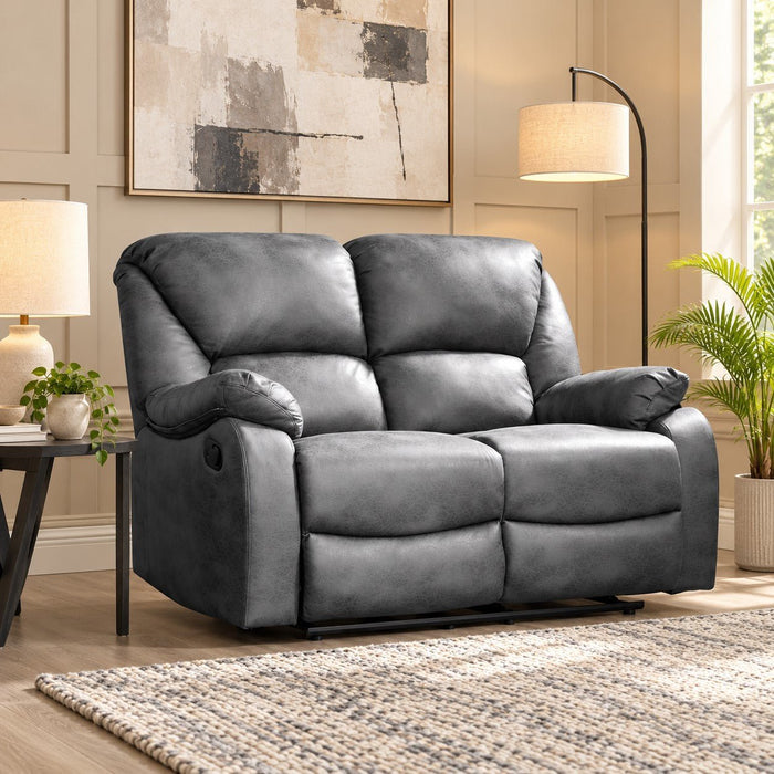 Enoch 2 Seater Recliner Sofa, Dark Grey Faux Leather