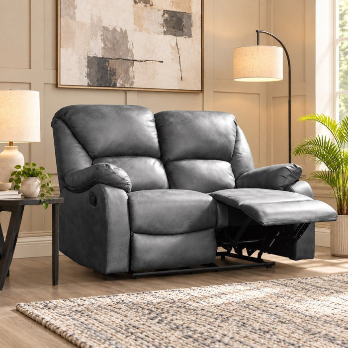 Enoch 2 Seater Recliner Sofa, Dark Grey Faux Leather
