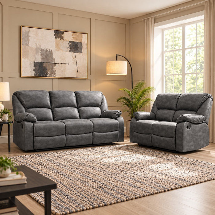 Enoch 2+3 Seater Recliner Sofa Set, Dark Grey Faux Leather
