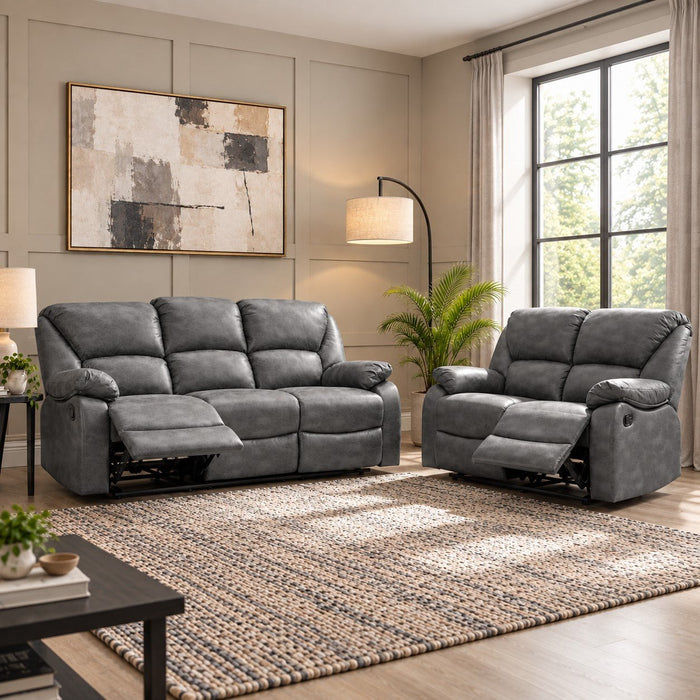 Enoch 2+3 Seater Recliner Sofa Set, Dark Grey Faux Leather