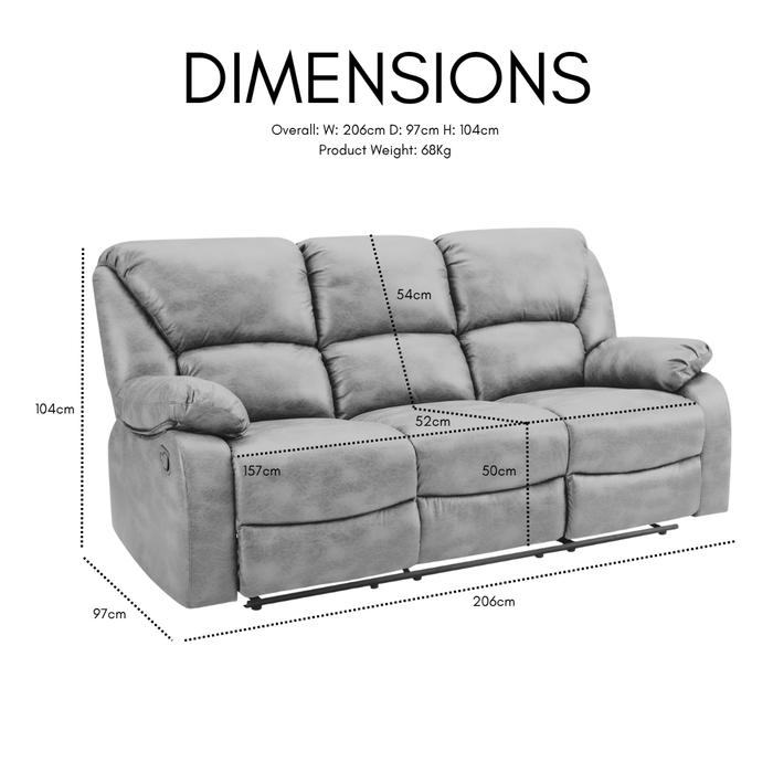 Enoch 3 Seater Recliner Sofa, Black Faux Leather