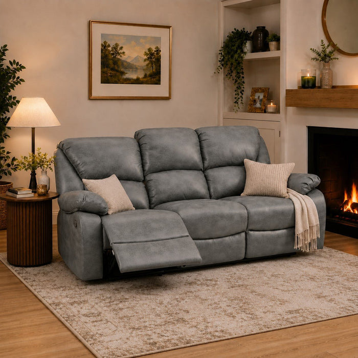 Enoch 3 Seater Recliner Sofa, Dark Grey Faux Leather