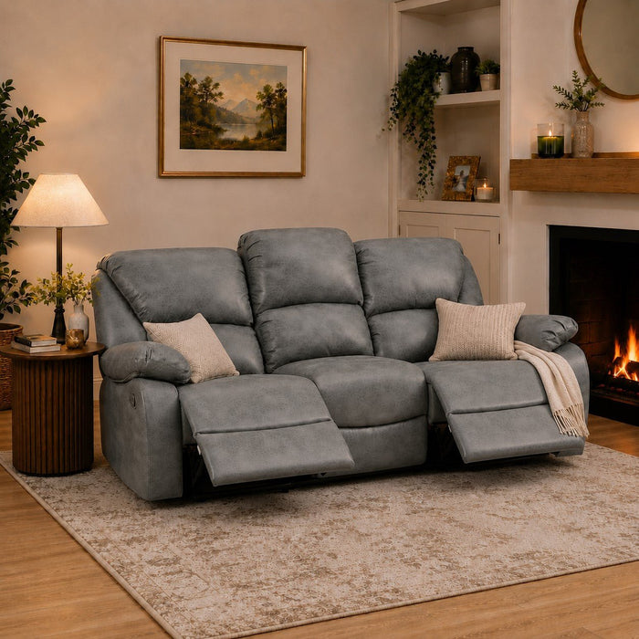 Enoch 3 Seater Recliner Sofa, Dark Grey Faux Leather