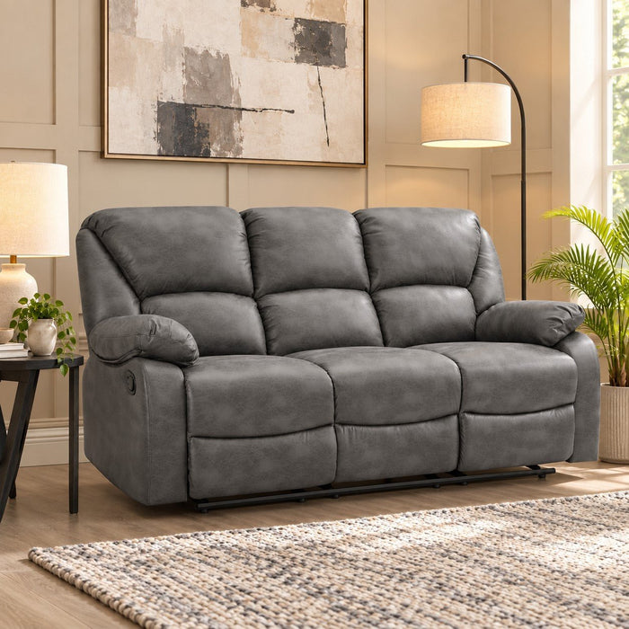 Enoch 3 Seater Recliner Sofa, Dark Grey Faux Leather