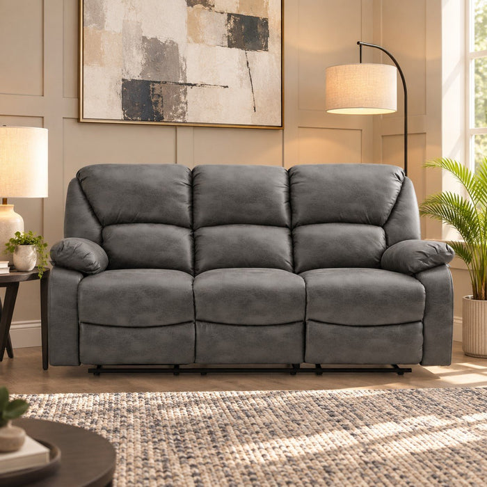 Enoch 3 Seater Recliner Sofa, Dark Grey Faux Leather