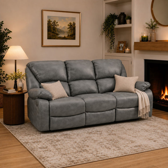 Enoch 3 Seater Recliner Sofa, Dark Grey Faux Leather