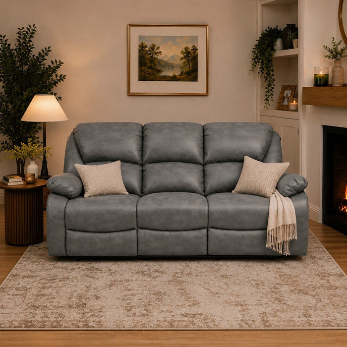 Enoch 3 Seater Recliner Sofa, Dark Grey Faux Leather