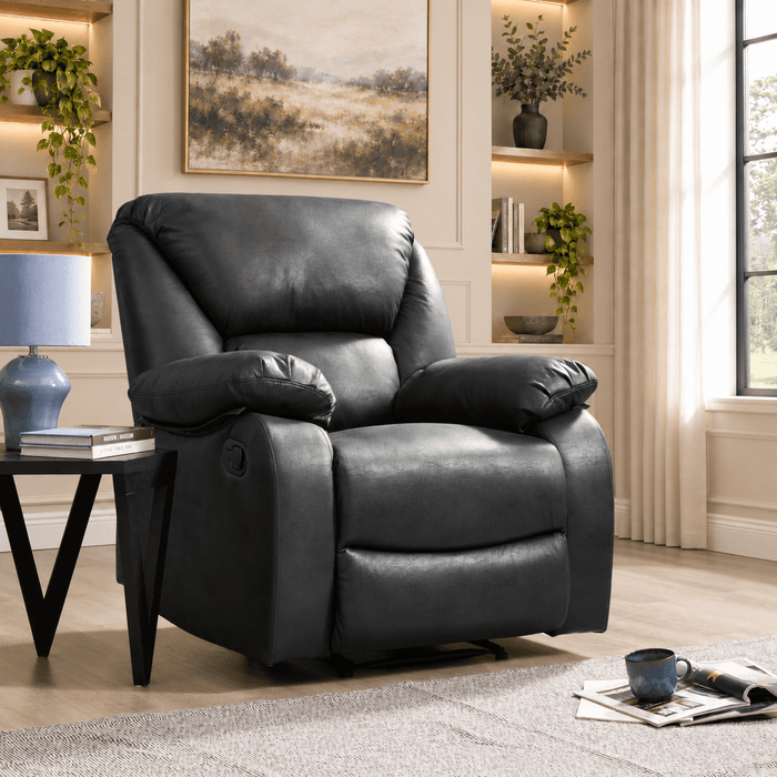 Enoch Recliner Armchair Sofa Suite, Black Faux Leather