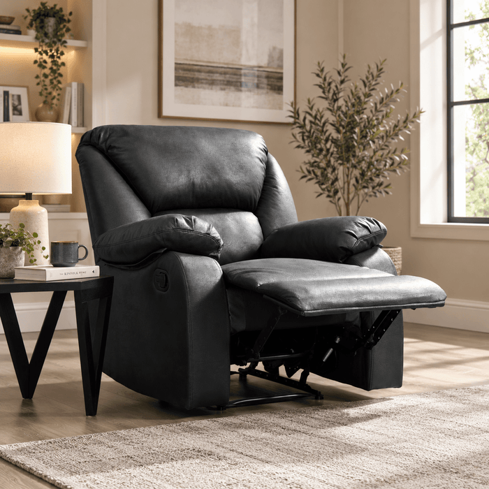 Enoch Recliner Armchair Sofa Suite, Black Faux Leather
