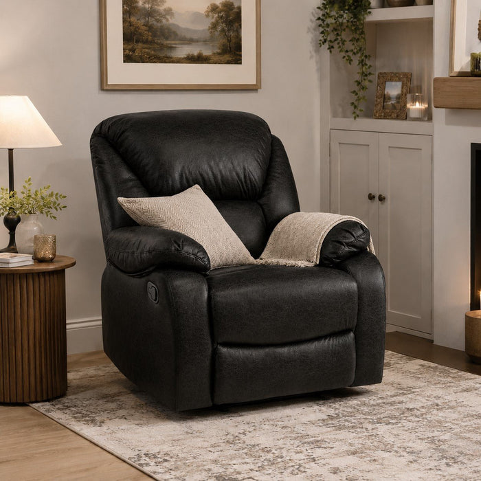 Enoch Recliner Armchair Sofa Suite, Black Faux Leather